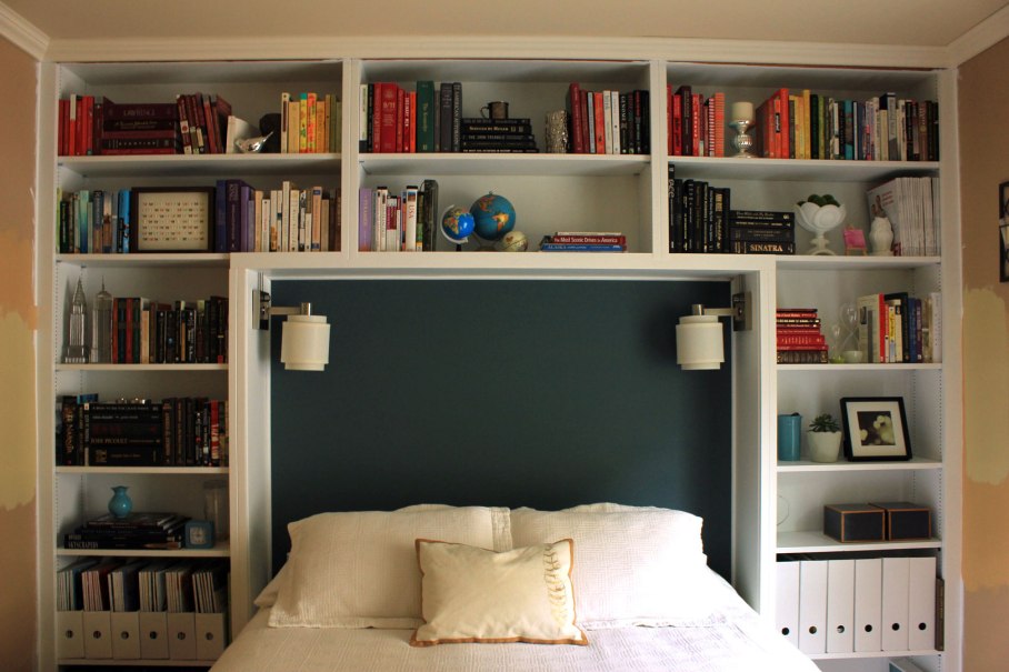 Bed with Bookshelf Headboard