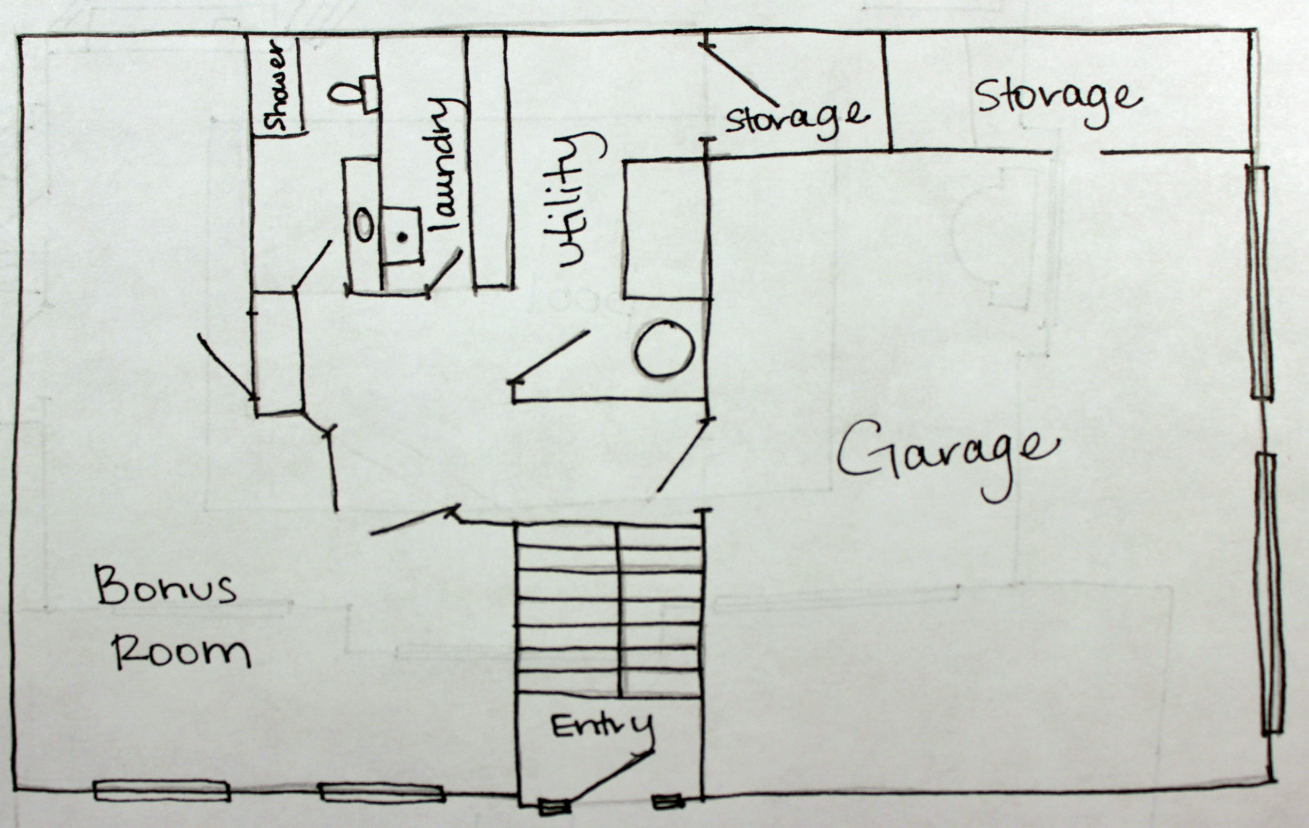 Hand Drawn Basement Floor Plan